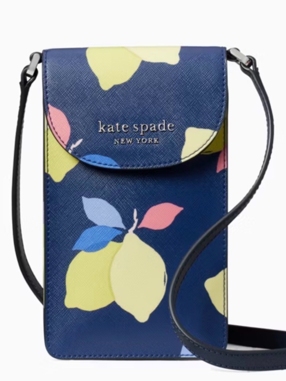 kate spade Navy Lemon Print Crossbody Phone Pouch
